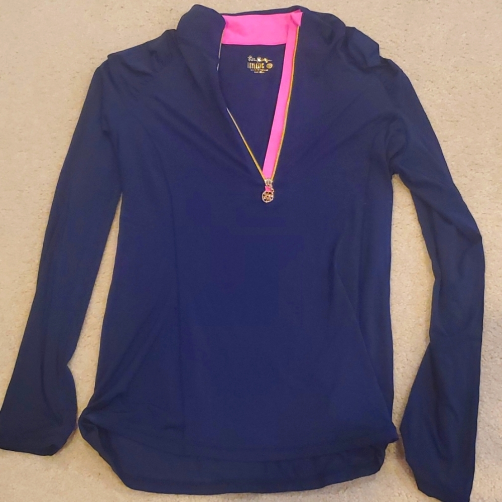 Lilly pulitzer navy and pink Luxletic quarter zip